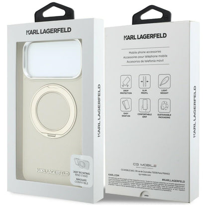MagSafe-skal för Apple iPhone 18 Pro / 17 Pro, Karl Lagerfeld, Ring Stand 360 Saffiano, beige