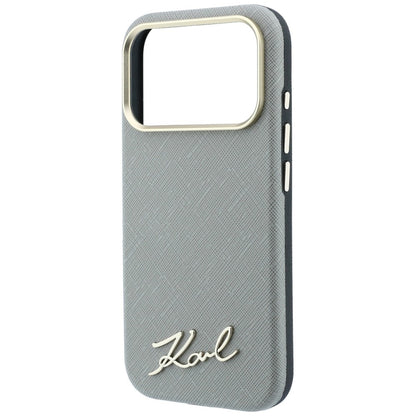 MagSafe-fodral för Apple iPhone 18 Pro / 17 Pro, Karl Lagerfeld, Saffiano Small Script Metal Logo, Grå Beige