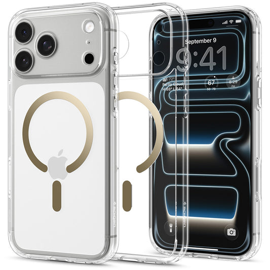 MagSafe-fodral för Apple iPhone 18 Pro / 17 Pro, Spigen, Ultra Hybrid, Guld Transparent ACS12157