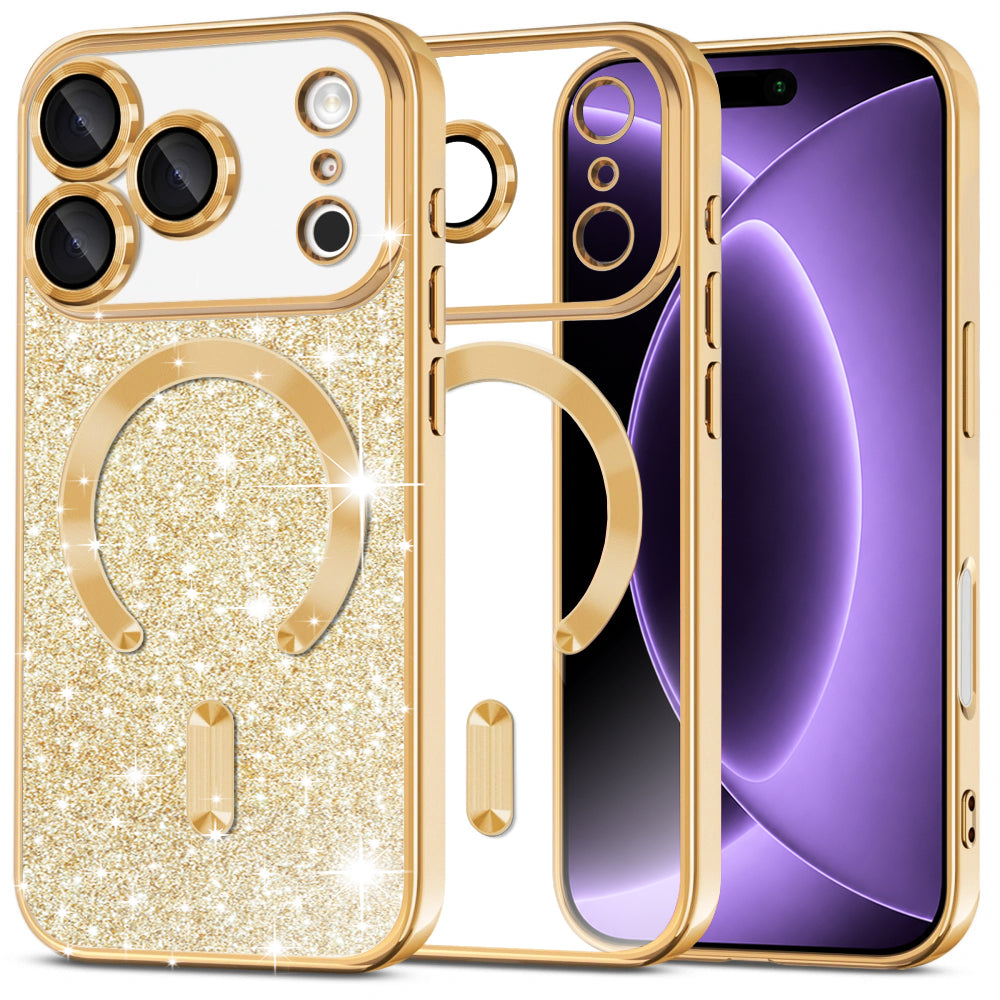 MagSafe-fodral för Apple iPhone 18 Pro / 17 Pro, Techsuit, Luxury Glitter, Guld