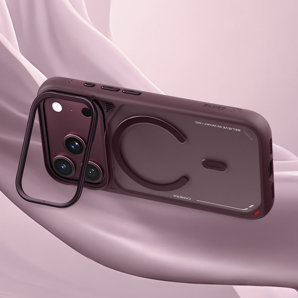 MagSafe-skal för Apple iPhone 18 Pro Max / 17 Pro Max, Blueo, värmeavledande stativ, satinfinish i vinrött