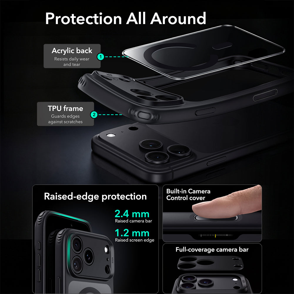 MagSafe-fodral för Apple iPhone 18 Pro Max / 17 Pro Max, ESR, Classic Hybrid, Svart Transparent
