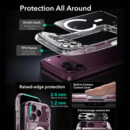 MagSafe-fodral för Apple iPhone 18 Pro Max / 17 Pro Max, ESR, Classic Hybrid Shimmer, Transparent