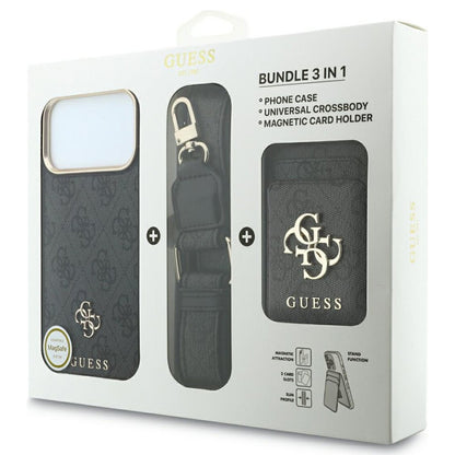 MagSafe-skal för Apple iPhone 18 Pro Max / 17 Pro Max, Guess, 4G Cardslot & Big Strap, svart
