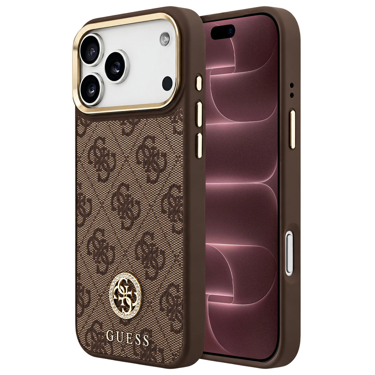 MagSafe-skal för Apple iPhone 18 Pro Max / 17 Pro Max, Guess, 4G Strass Logo, brun