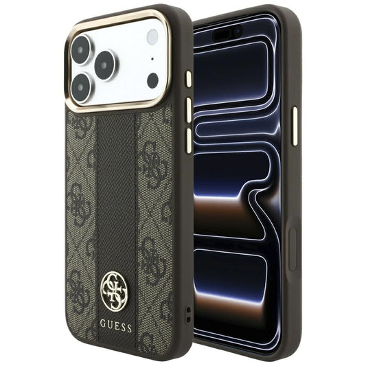 MagSafe-fodral för Apple iPhone 18 Pro Max / 17 Pro Max, Guess, 4G Stripe Round Classic Logo, Brun