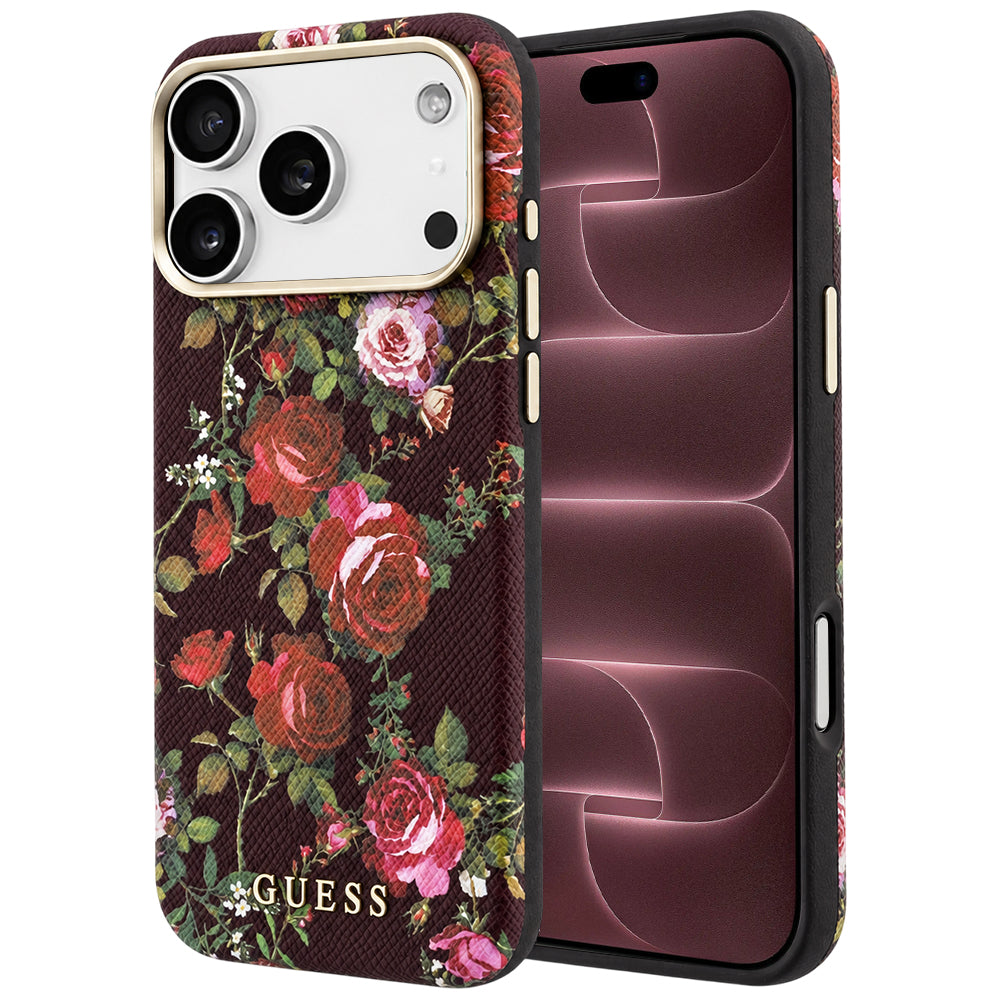 MagSafe-skal för Apple iPhone 18 Pro Max / 17 Pro Max, Guess, Blossom Roses Print, vinröd