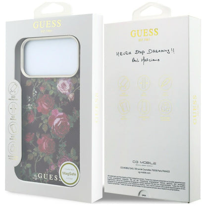 MagSafe-skal för Apple iPhone 18 Pro Max / 17 Pro Max, Guess, Blossom Roses Print, vinröd