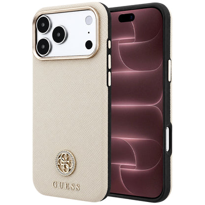 MagSafe-fodral för Apple iPhone 18 Pro Max / 17 Pro Max, Guess, Kornigt runt strasslogo, Beige
