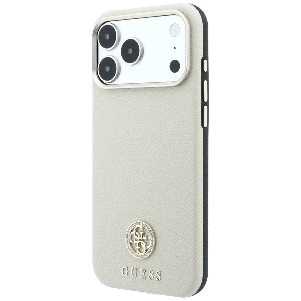 MagSafe-fodral för Apple iPhone 18 Pro Max / 17 Pro Max, Guess, Kornigt runt strasslogo, Beige
