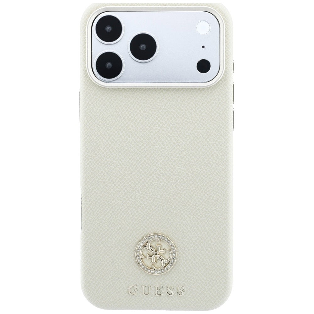 MagSafe-fodral för Apple iPhone 18 Pro Max / 17 Pro Max, Guess, Kornigt runt strasslogo, Beige