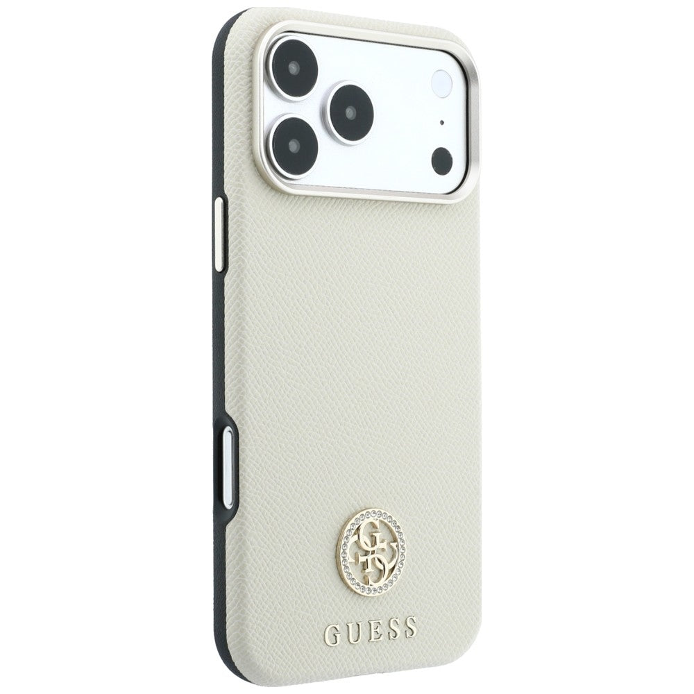 MagSafe-fodral för Apple iPhone 18 Pro Max / 17 Pro Max, Guess, Kornigt runt strasslogo, Beige