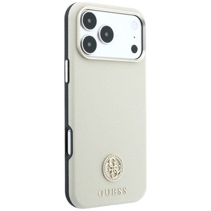 MagSafe-fodral för Apple iPhone 18 Pro Max / 17 Pro Max, Guess, Kornigt runt strasslogo, Beige