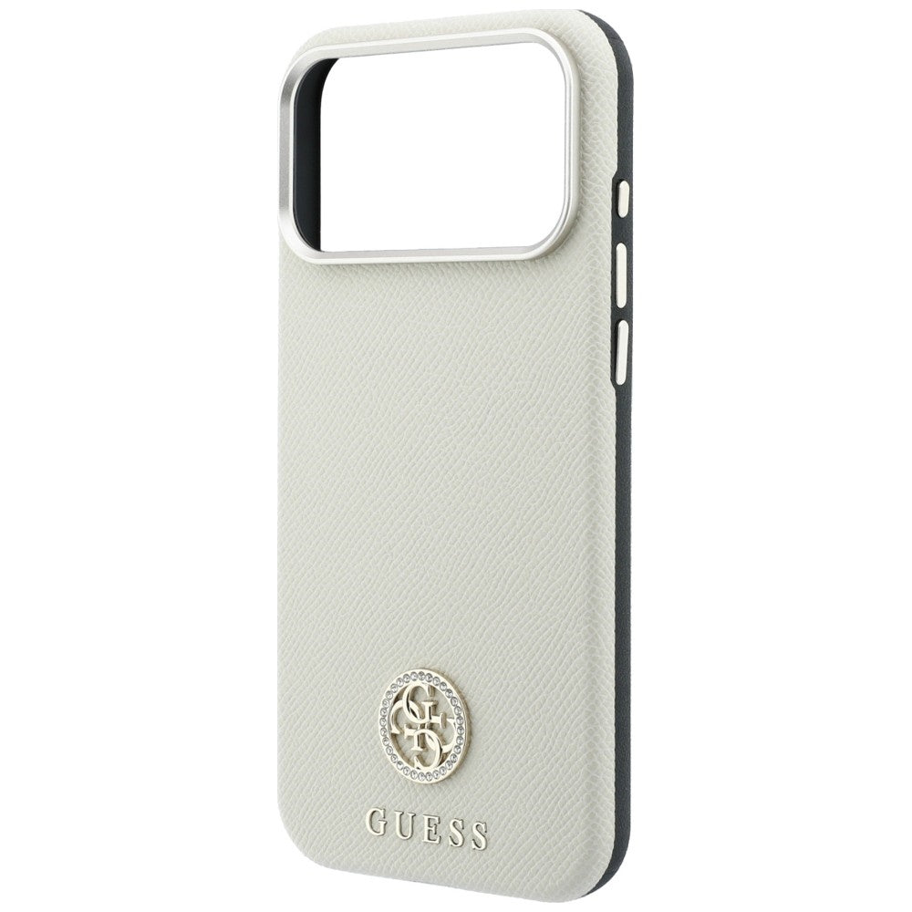 MagSafe-fodral för Apple iPhone 18 Pro Max / 17 Pro Max, Guess, Kornigt runt strasslogo, Beige