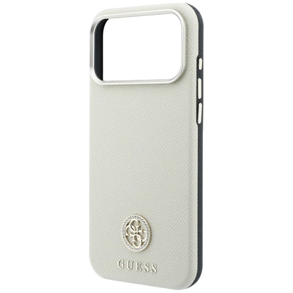 MagSafe-fodral för Apple iPhone 18 Pro Max / 17 Pro Max, Guess, Kornigt runt strasslogo, Beige