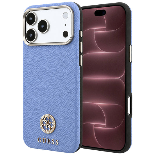 MagSafe-fodral för Apple iPhone 18 Pro Max / 17 Pro Max, Guess, Kornigt runt strasslogo, Bleu