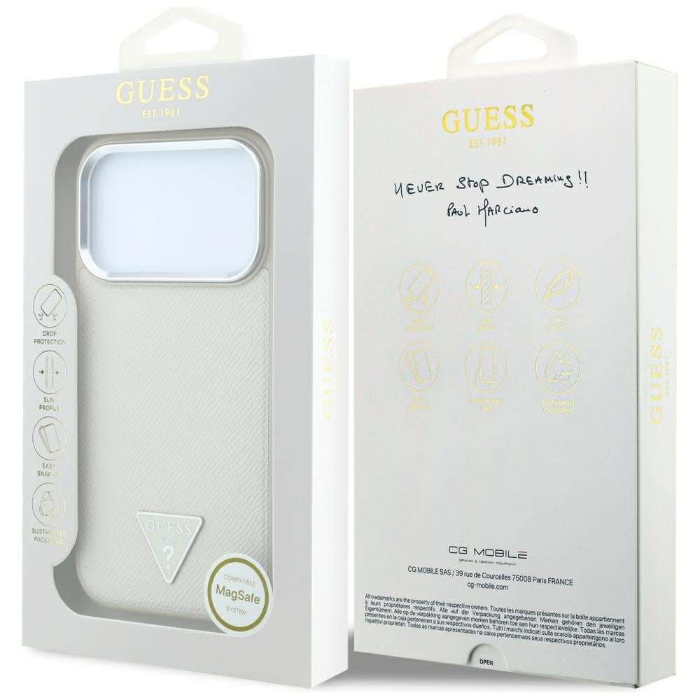MagSafe-fodral för Apple iPhone 18 Pro Max / 17 Pro Max, Guess, Grained Triangle Logo, Beige
