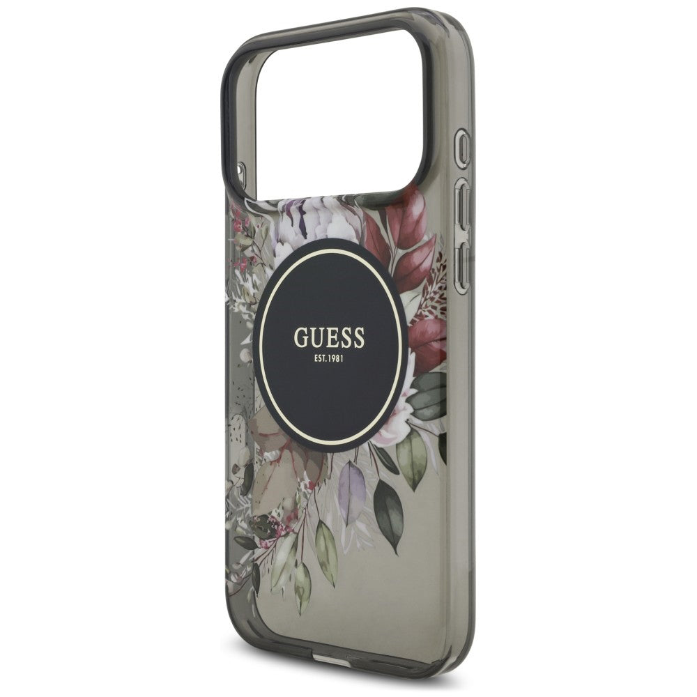MagSafe-skal för Apple iPhone 18 Pro Max / 17 Pro Max, Guess, IML Flowers with Pearl Strap, svart