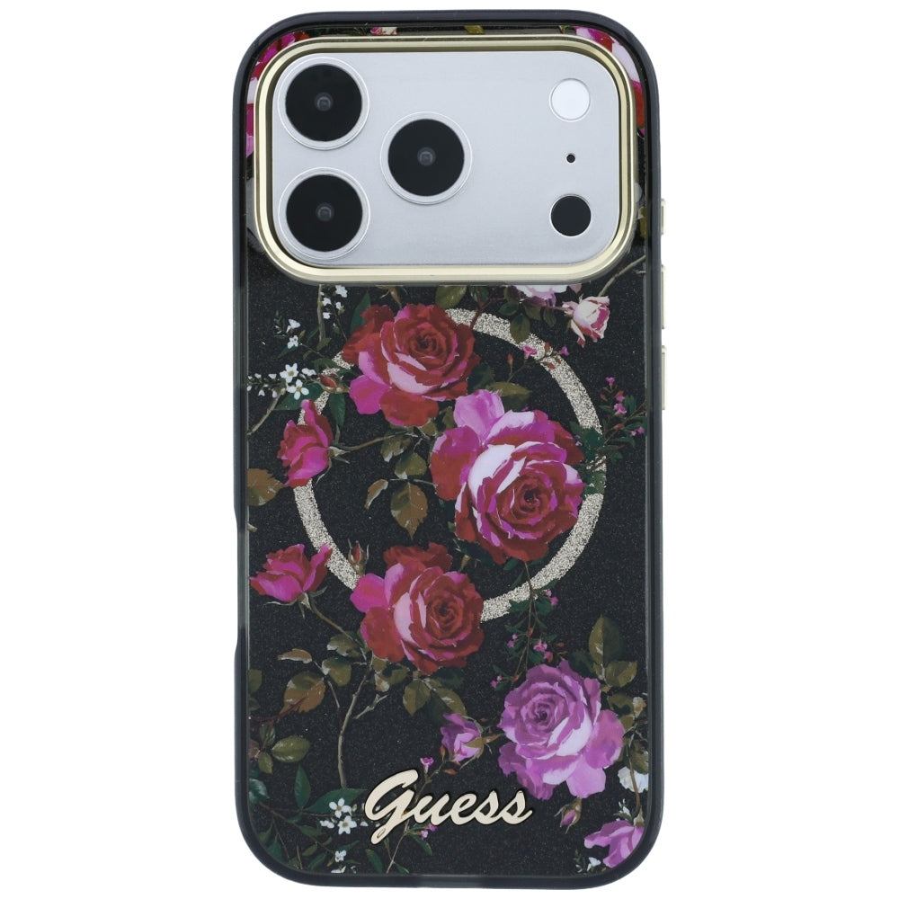MagSafe-skal för Apple iPhone 18 Pro Max / 17 Pro Max, Guess, IML Glitter Blossom Roses, svart