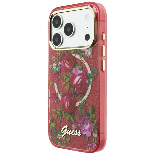 MagSafe-fodral för Apple iPhone 18 Pro Max / 17 Pro Max, Guess, IML Glitter Blossom Roses, Vinröd