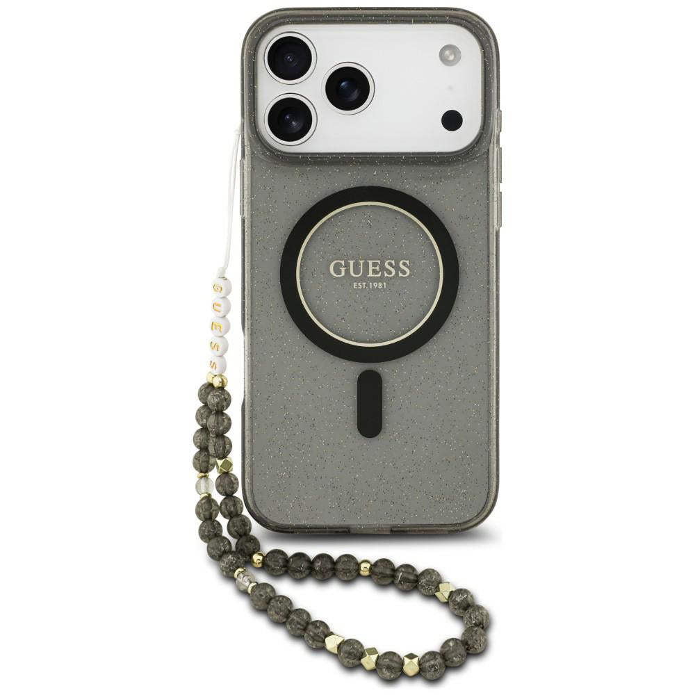 MagSafe-skal för Apple iPhone 18 Pro Max / 17 Pro Max, Guess, IML Glitter with Pearl Strap, svart