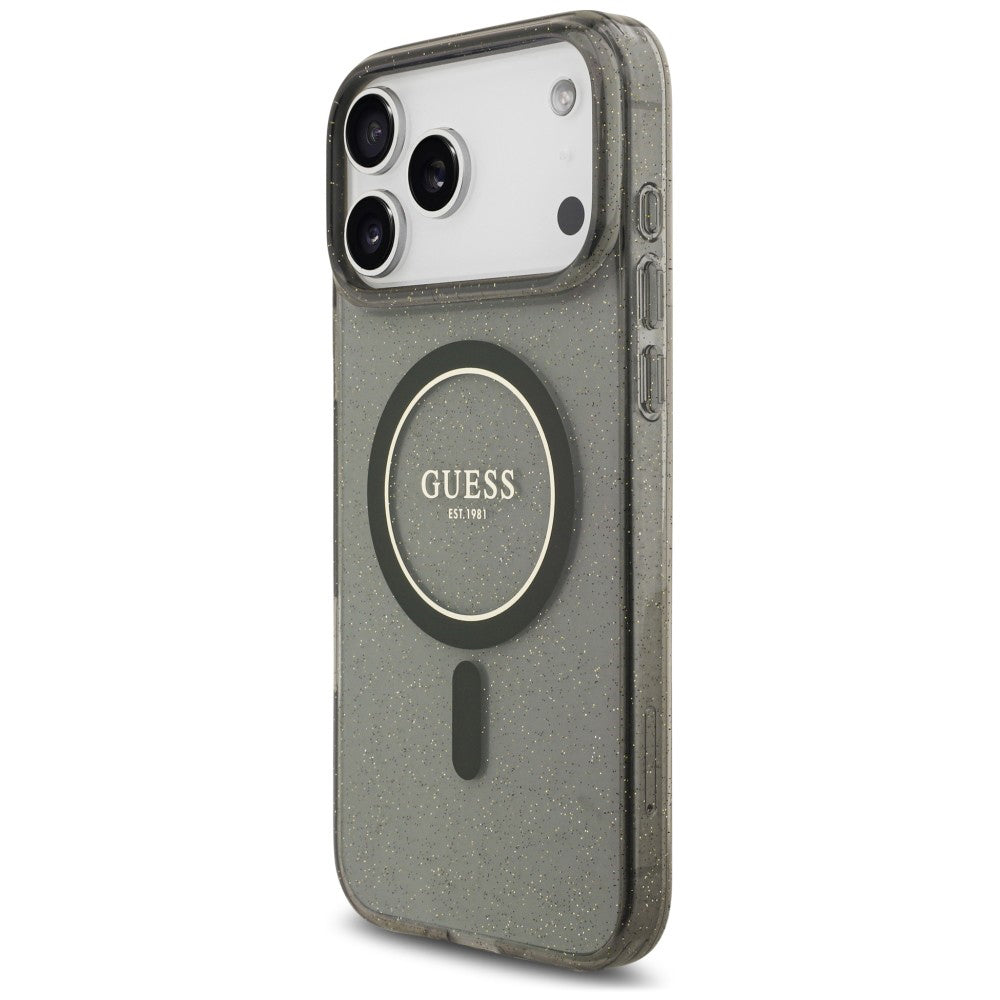 MagSafe-skal för Apple iPhone 18 Pro Max / 17 Pro Max, Guess, IML Glitter with Pearl Strap, svart