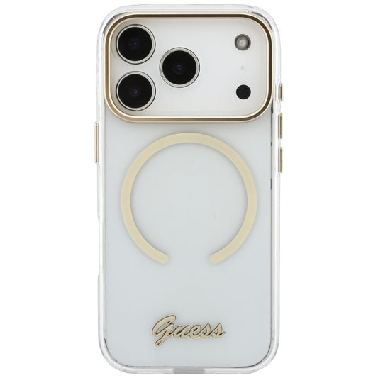 MagSafe-skal för Apple iPhone 18 Pro Max / 17 Pro Max, Guess, IML Script Metal, transparent