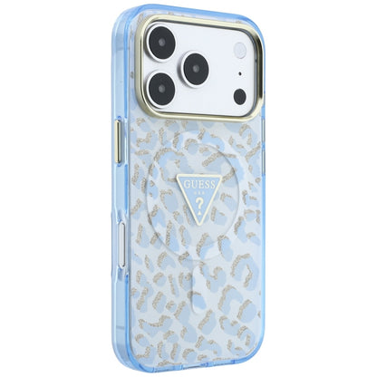MagSafe-fodral för Apple iPhone 18 Pro Max / 17 Pro Max, Guess, Leopard Glitter Triangle Logo, Bleu