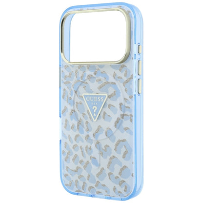 MagSafe-fodral för Apple iPhone 18 Pro Max / 17 Pro Max, Guess, Leopard Glitter Triangle Logo, Bleu