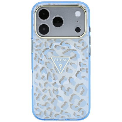 MagSafe-fodral för Apple iPhone 18 Pro Max / 17 Pro Max, Guess, Leopard Glitter Triangle Logo, Bleu