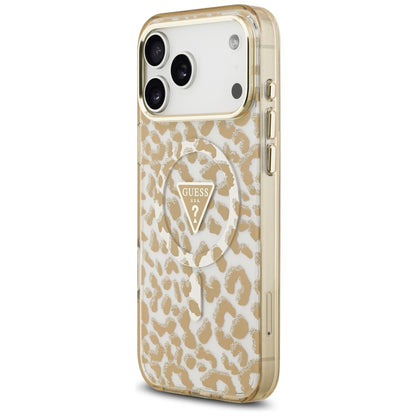 MagSafe-fodral för Apple iPhone 18 Pro Max / 17 Pro Max, Guess, Leopard Glitter Triangle Logo, Brun