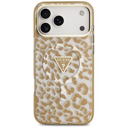 MagSafe-fodral för Apple iPhone 18 Pro Max / 17 Pro Max, Guess, Leopard Glitter Triangle Logo, Brun