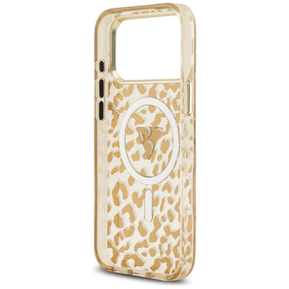 MagSafe-fodral för Apple iPhone 18 Pro Max / 17 Pro Max, Guess, Leopard Glitter Triangle Logo, Brun
