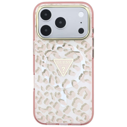 MagSafe-fodral för Apple iPhone 18 Pro Max / 17 Pro Max, Guess, Leopard Glitter Triangle Logo, Rosa