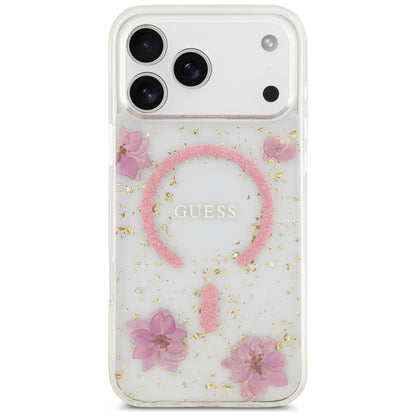 MagSafe-skal för Apple iPhone 18 Pro Max / 17 Pro Max, Guess, Resin Flowers and Glitter, rosa