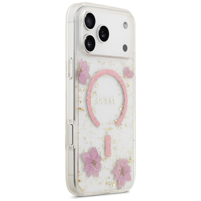 MagSafe-skal för Apple iPhone 18 Pro Max / 17 Pro Max, Guess, Resin Flowers and Glitter, rosa