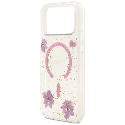 MagSafe-skal för Apple iPhone 18 Pro Max / 17 Pro Max, Guess, Resin Flowers and Glitter, rosa