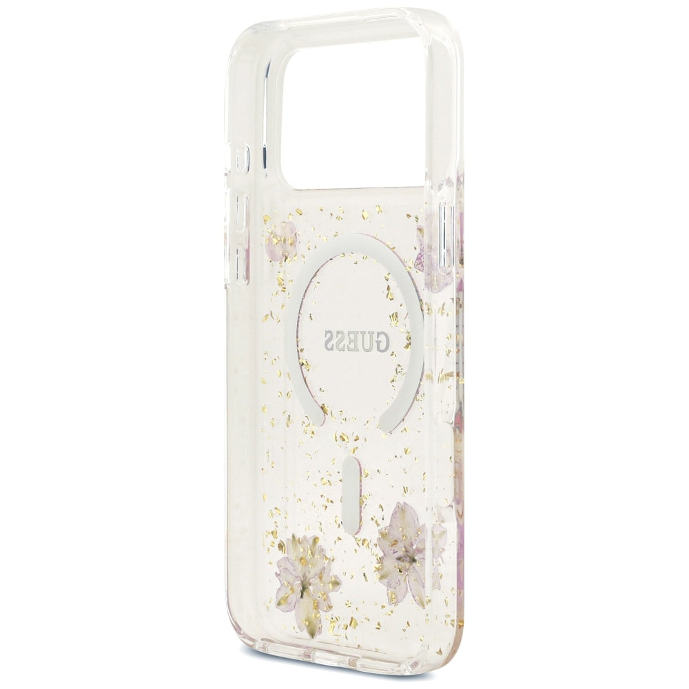 MagSafe-skal för Apple iPhone 18 Pro Max / 17 Pro Max, Guess, Resin Flowers and Glitter, rosa