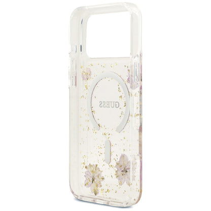 MagSafe-skal för Apple iPhone 18 Pro Max / 17 Pro Max, Guess, Resin Flowers and Glitter, rosa