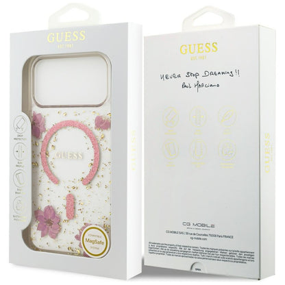 MagSafe-skal för Apple iPhone 18 Pro Max / 17 Pro Max, Guess, Resin Flowers and Glitter, rosa