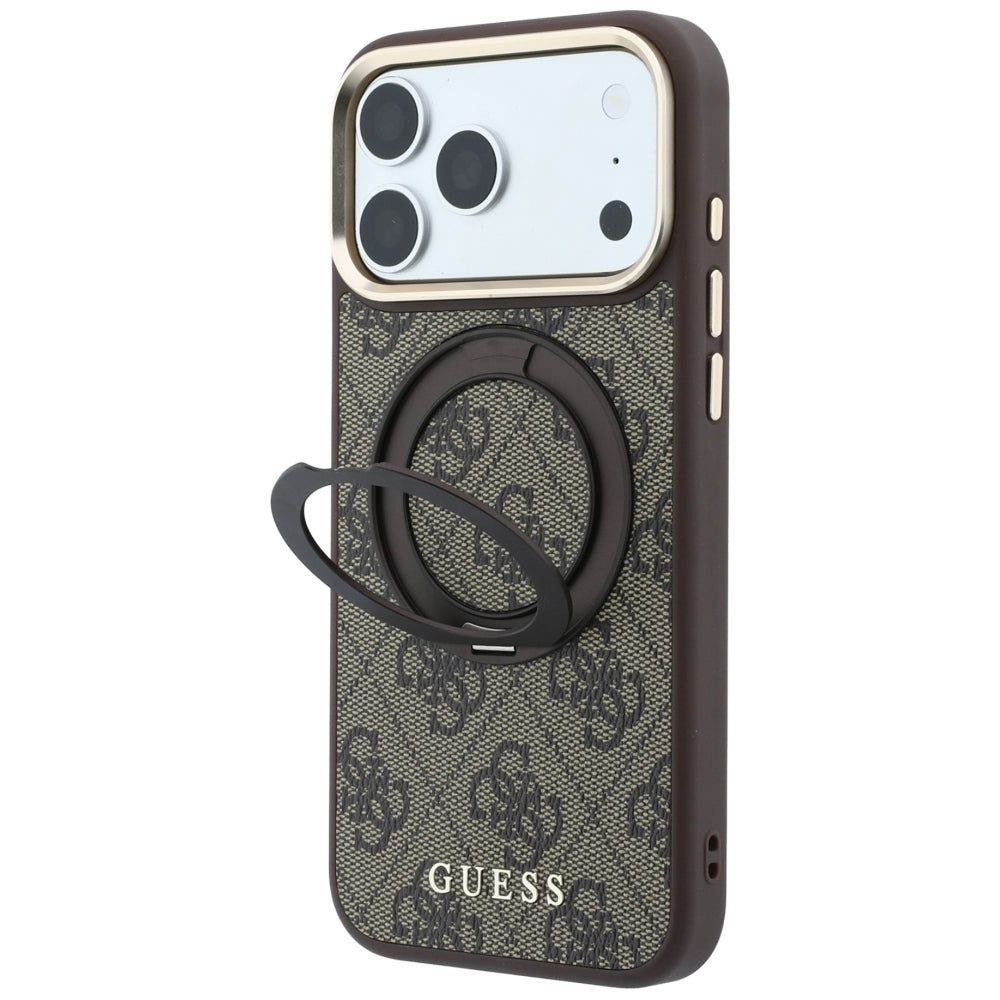 MagSafe-fodral för Apple iPhone 18 Pro Max / 17 Pro Max, Guess, Ring Stand 360 4G Classic Logo, Brun
