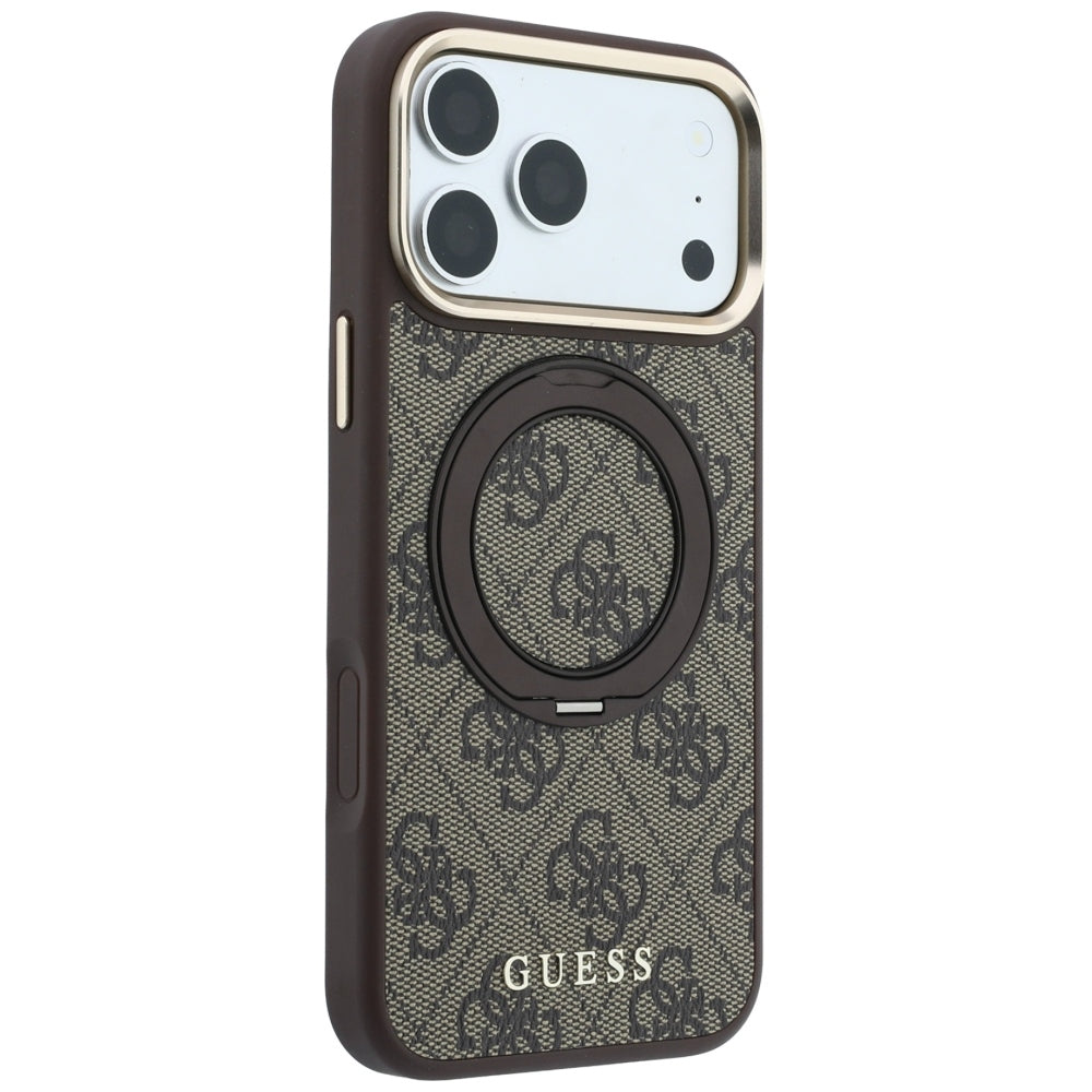 MagSafe-fodral för Apple iPhone 18 Pro Max / 17 Pro Max, Guess, Ring Stand 360 4G Classic Logo, Brun