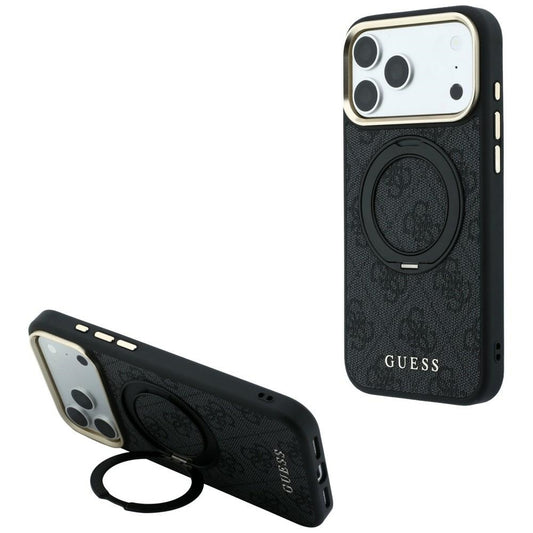 MagSafe-fodral för Apple iPhone 18 Pro Max / 17 Pro Max, Guess, Ring Stand Classic Logo, Svart