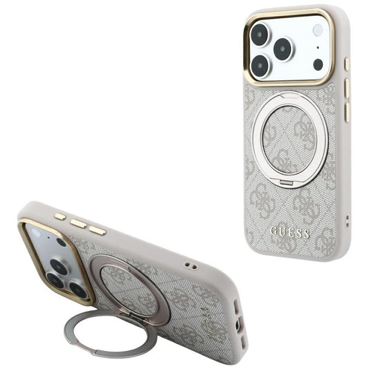 MagSafe-fodral för Apple iPhone 18 Pro Max / 17 Pro Max, Guess, Ring Stand Classic Logo, Rosa