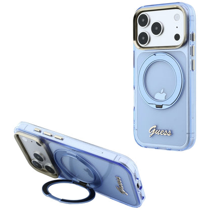MagSafe-fodral för Apple iPhone 18 Pro Max / 17 Pro Max, Guess, Ring Stand Script Metal Logo, Bleu