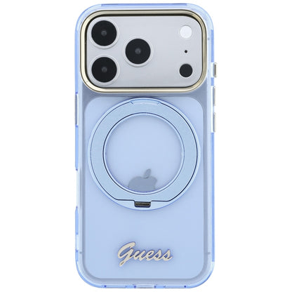 MagSafe-fodral för Apple iPhone 18 Pro Max / 17 Pro Max, Guess, Ring Stand Script Metal Logo, Bleu