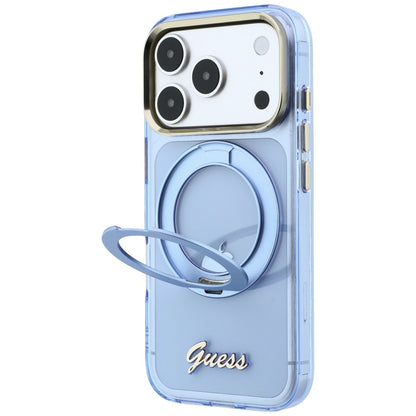 MagSafe-fodral för Apple iPhone 18 Pro Max / 17 Pro Max, Guess, Ring Stand Script Metal Logo, Bleu