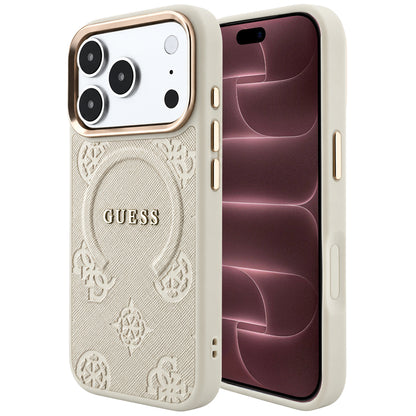 MagSafe-fodral för Apple iPhone 18 Pro Max / 17 Pro Max, Guess, Saffiano Peony Hot Stamp, Beige