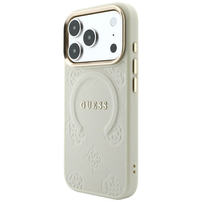 MagSafe-fodral för Apple iPhone 18 Pro Max / 17 Pro Max, Guess, Saffiano Peony Hot Stamp, Beige