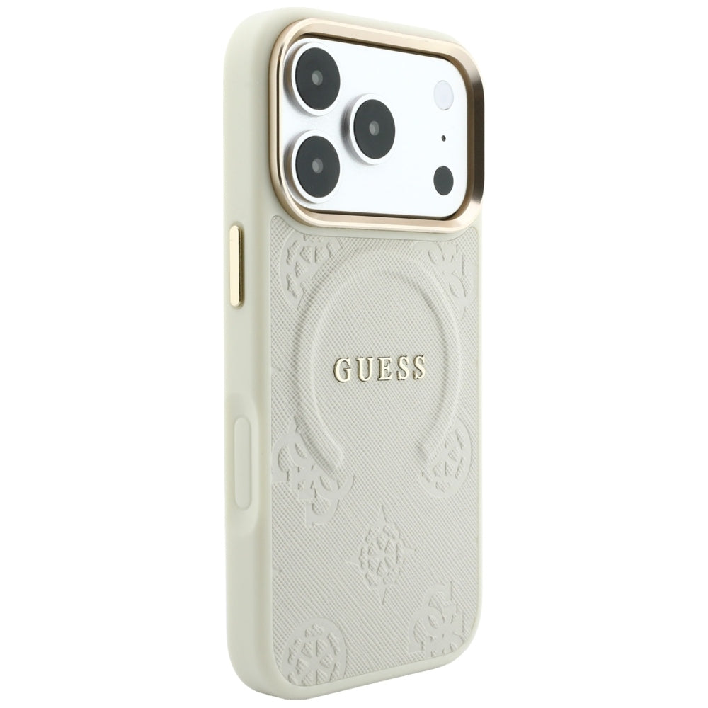 MagSafe-fodral för Apple iPhone 18 Pro Max / 17 Pro Max, Guess, Saffiano Peony Hot Stamp, Beige